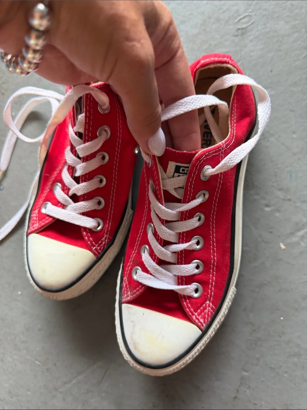 Converse Kids Low Top Canvas Sneakers - Red with White Trim